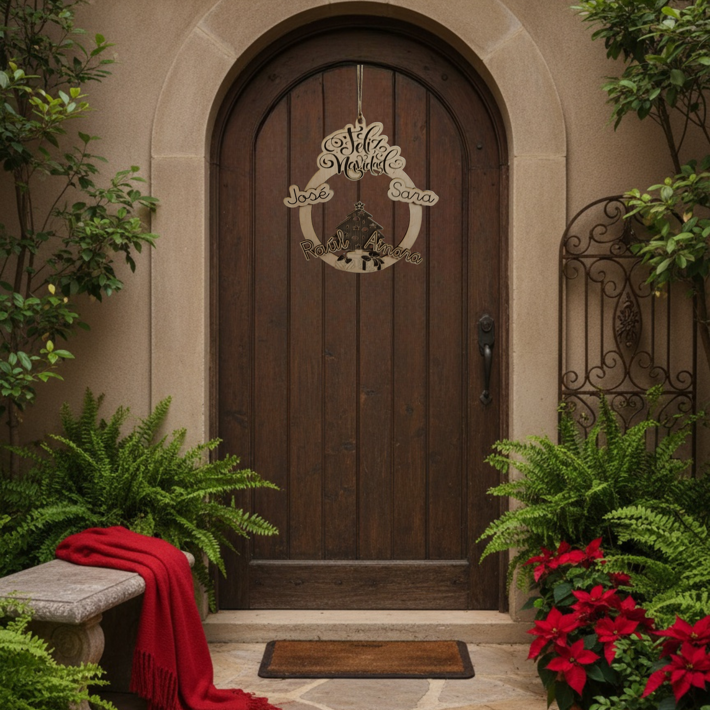 Colgador de puerta navideño con nombres