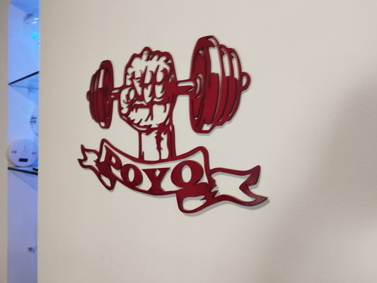 Silueta puño con mancuerna + nombre