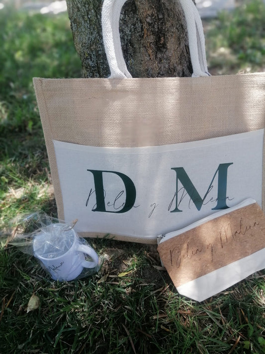 Pack bolso de playa, taza y neceser personalizados