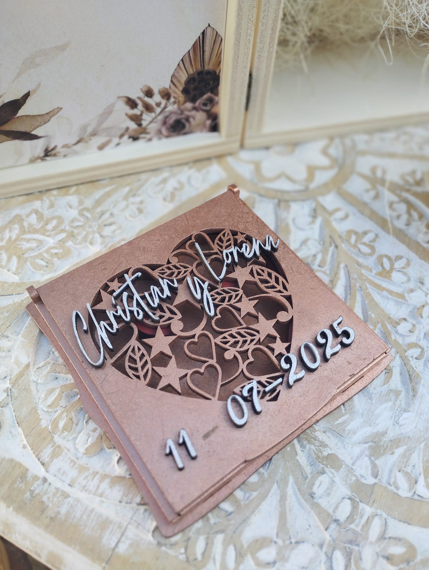 Caja personalizada para anillos de boda